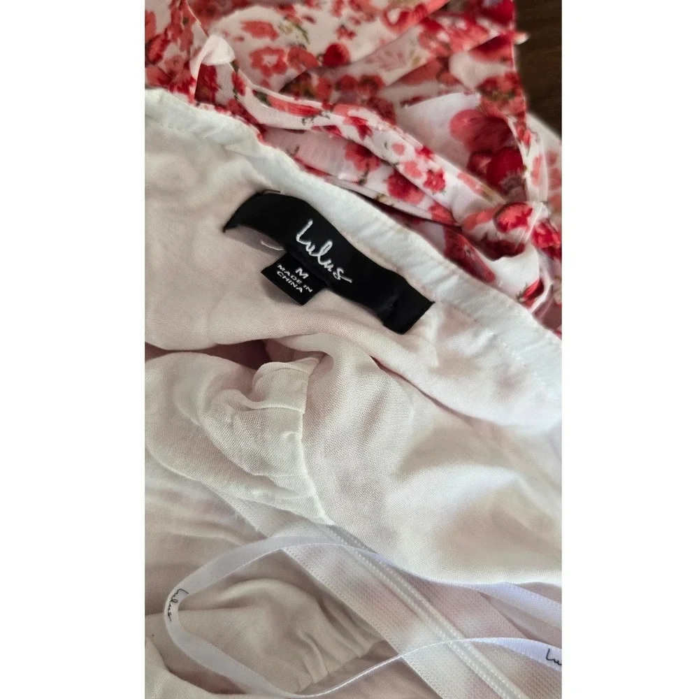 LULU'S Maxi Dress Red White V-Neck Ruffle Hem Sleeveless Backless Summer Gown - Picture 7 of 8